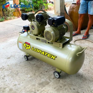 Máy nén khí LOPATEK 3HP 100L 8bar lắp đặt thực tế trong xưởng sửa xe