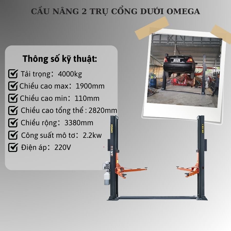 Vận hành cầu nâng 2 trụ cổng dưới OMEGA