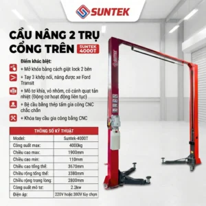 Cầu Nâng 2 Trụ Cổng Trên SUNTEK 4000T 4 Tấn – Tay 3 Khớp, Nâng Xe 16 Chỗ 12 Poster giới thiệu cầu nâng 2 trụ cổng trên SUNTEK 4000T kèm thông số kỹ thuật và đặc điểm nổi bật