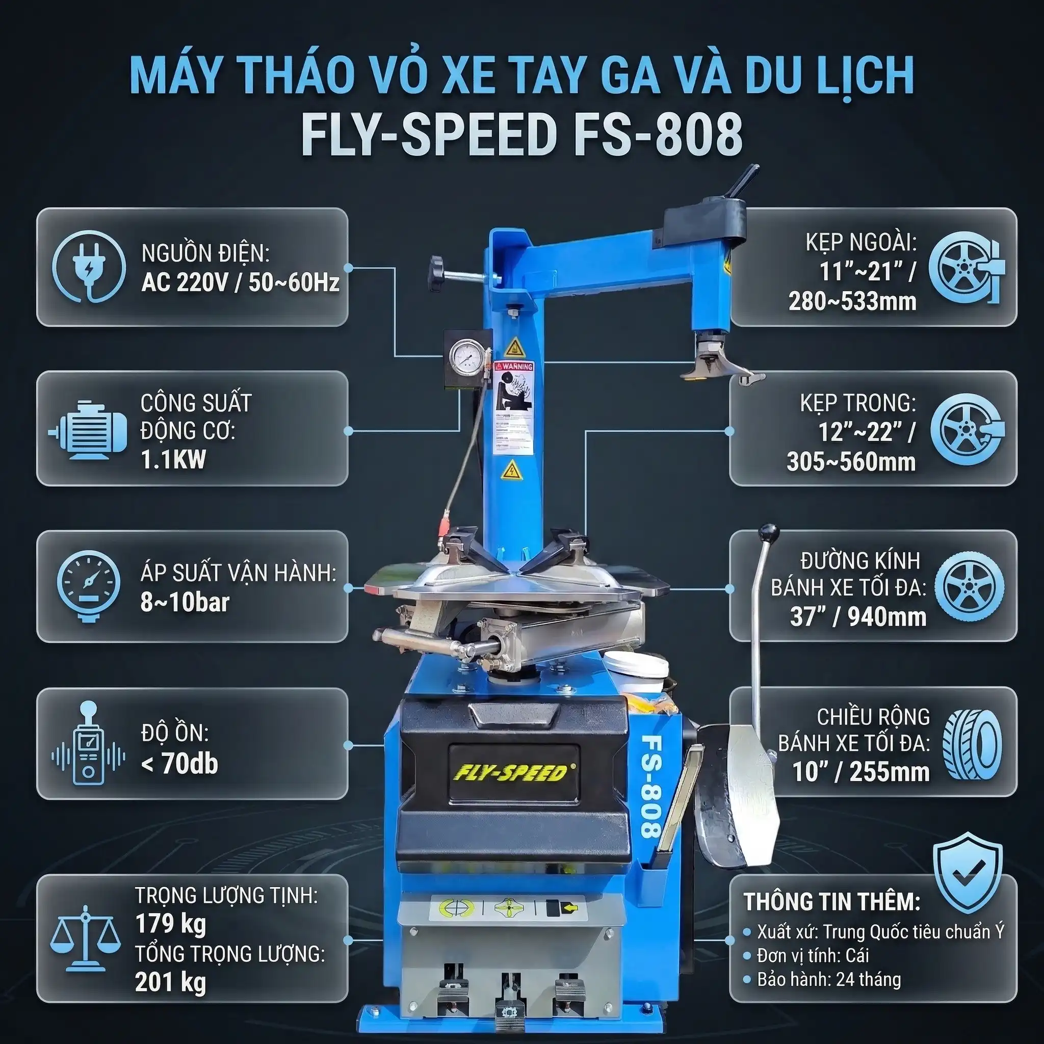 Infographic cấu tạo chi tiết máy tháo lốp Fly Speed FS 808