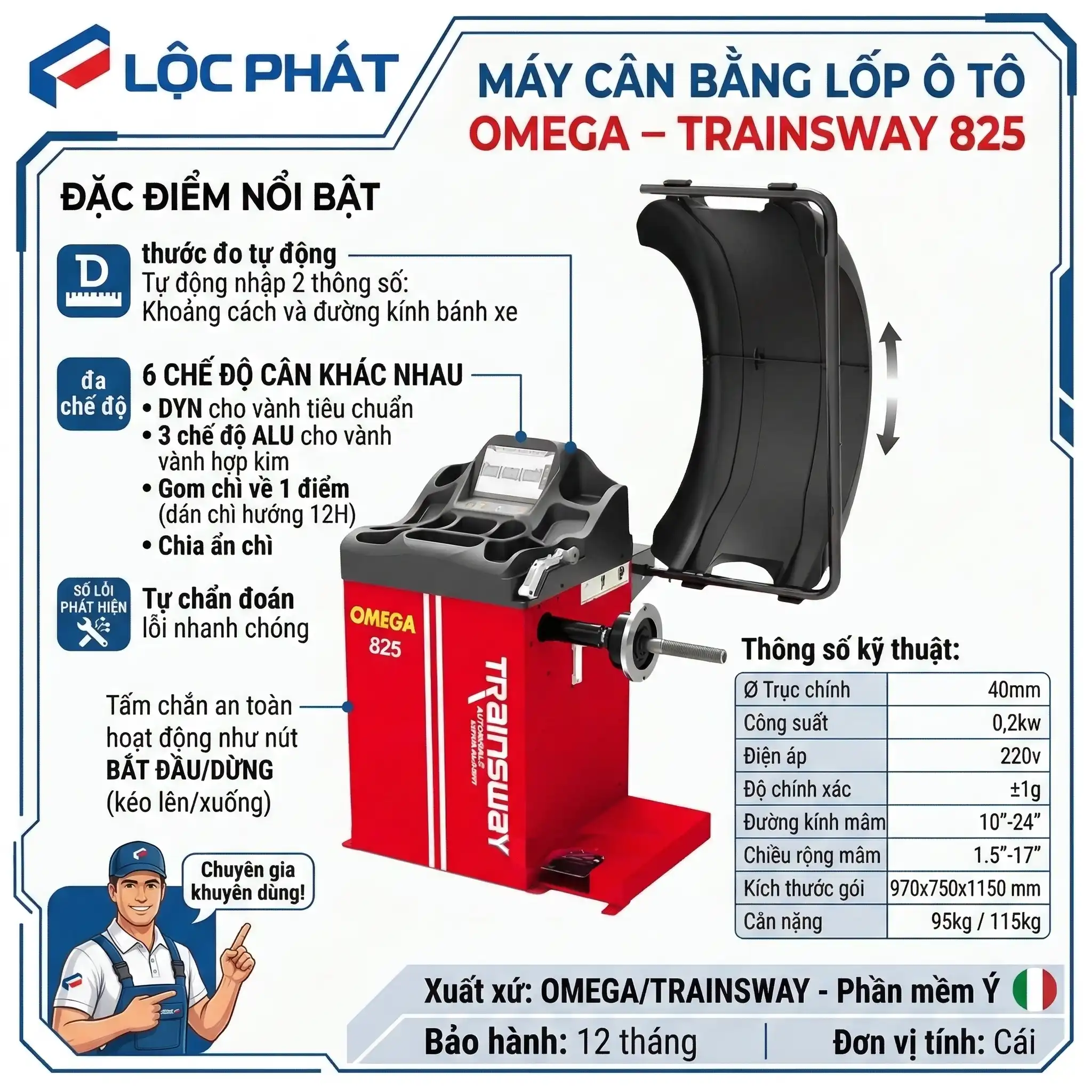 Infographic thông số kỹ thuật máy cân mâm xe ô tô