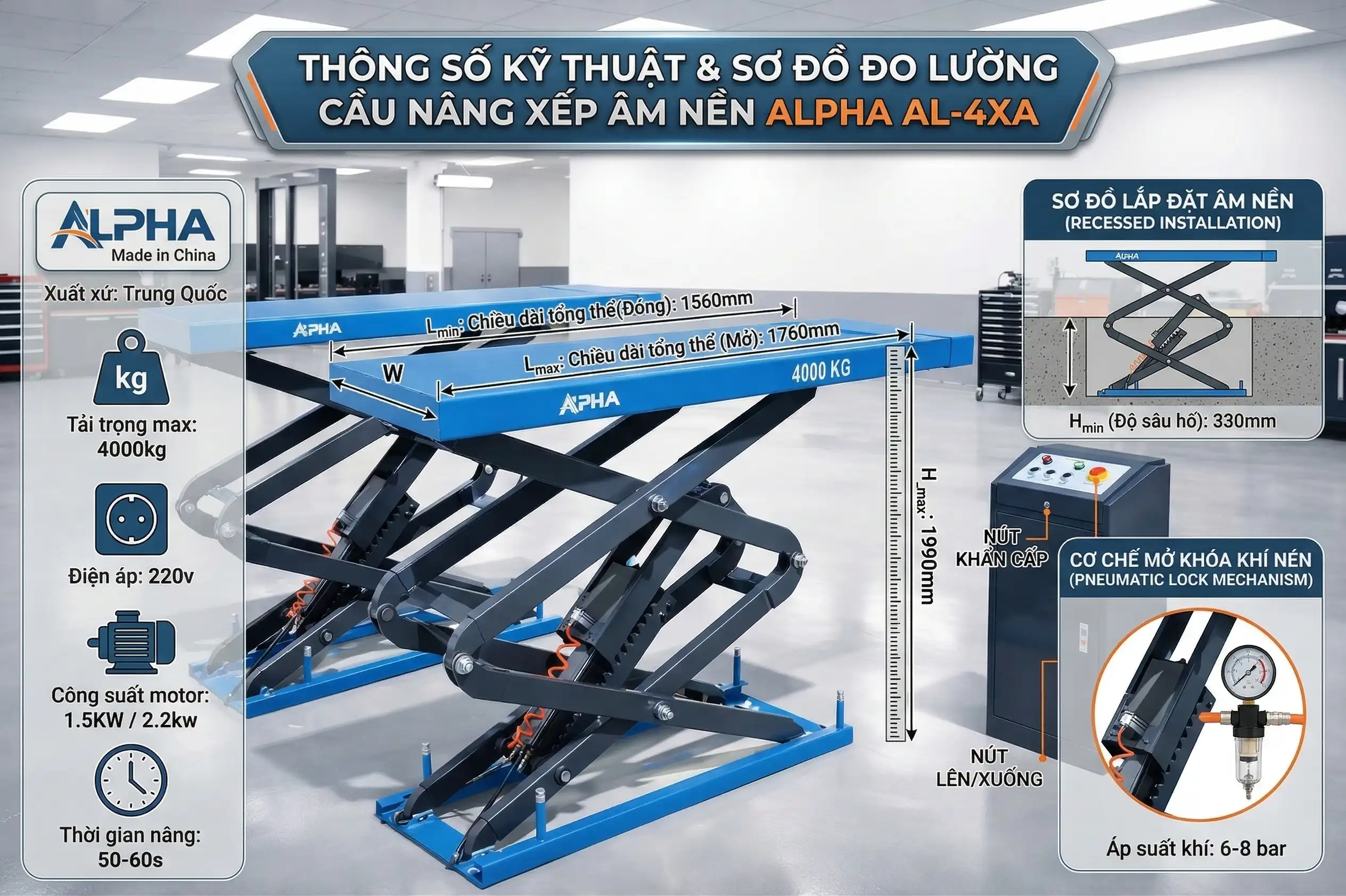 Cầu Nâng Ô Tô Kiểu Xếp Âm Nền ALPha AL-4XA 11 Infographic cấu tạo chi tiết cầu nâng ô tô âm nền