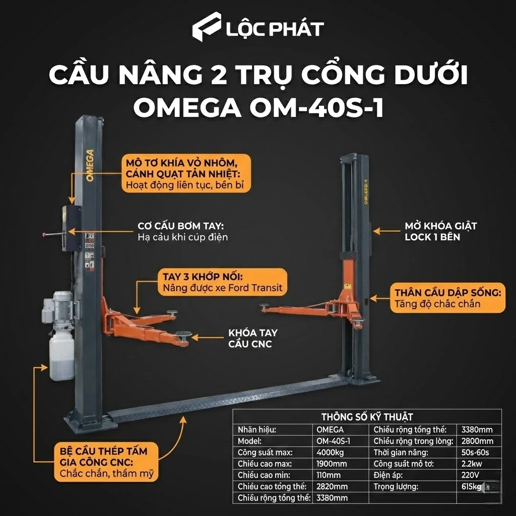 Cầu nâng 2 trụ OMEGA OM-40H-2