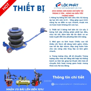 Tổng quan đội hơi khí nén 3 tấn Model HR-3A của Lộc Phát, có 3 bóng hơi.