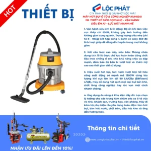 Máy hút bụi công nghiệp KUMISAI 15L khô ướt, công suất 1300W, thùng inox, hiệu suất cao.