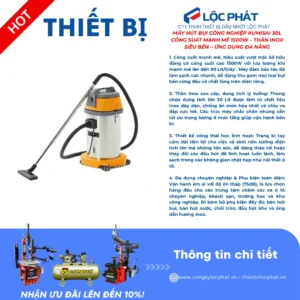 Máy hút bụi công nghiệp KUMISAI 30L dung tích lớn, công suất 1500W, thân inox, thiết bị Lộc Phát.