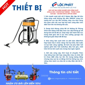 Thông tin chi tiết máy hút bụi công nghiệp KUMISAI 80L, bao gồm thông số kỹ thuật và chức năng.