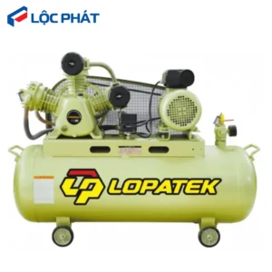 Máy nén khí LOPATEK 3HP, 200L, 12Bar, chụp cận cảnh, làm nổi bật chi tiết kỹ thuật và thiết kế.