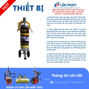 Thông tin chi tiết bình phun bọt tuyết Pallas 18L inox, thiết bị rửa xe