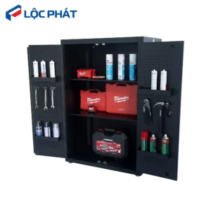 Tủ Dụng Cụ CSPS 91cm - 2 Ngăn Cao Cấp #1 Cho Garage 2026 6 Tủ dụng cụ CSPS 91cm mở cửa, trưng bày các ngăn chứa và vách lưới đựng đồ nghề.