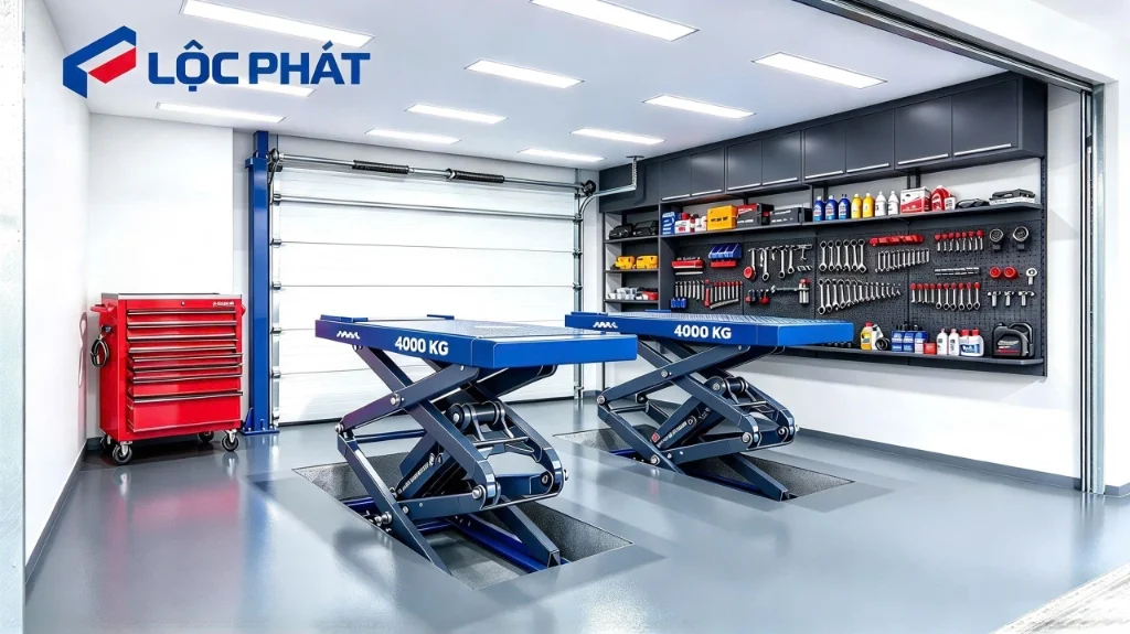 Bàn giao cầu nâng cắt kéo âm nền Alpha 4 tấn tại Garage Tự Lập Chư Sê Gia Lai