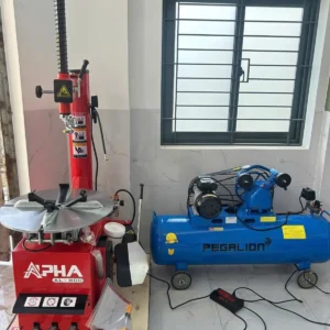 Máy nén khí Pegalion 3HP 120L kết nối cùng máy ra vào lốp Alpha AL-800