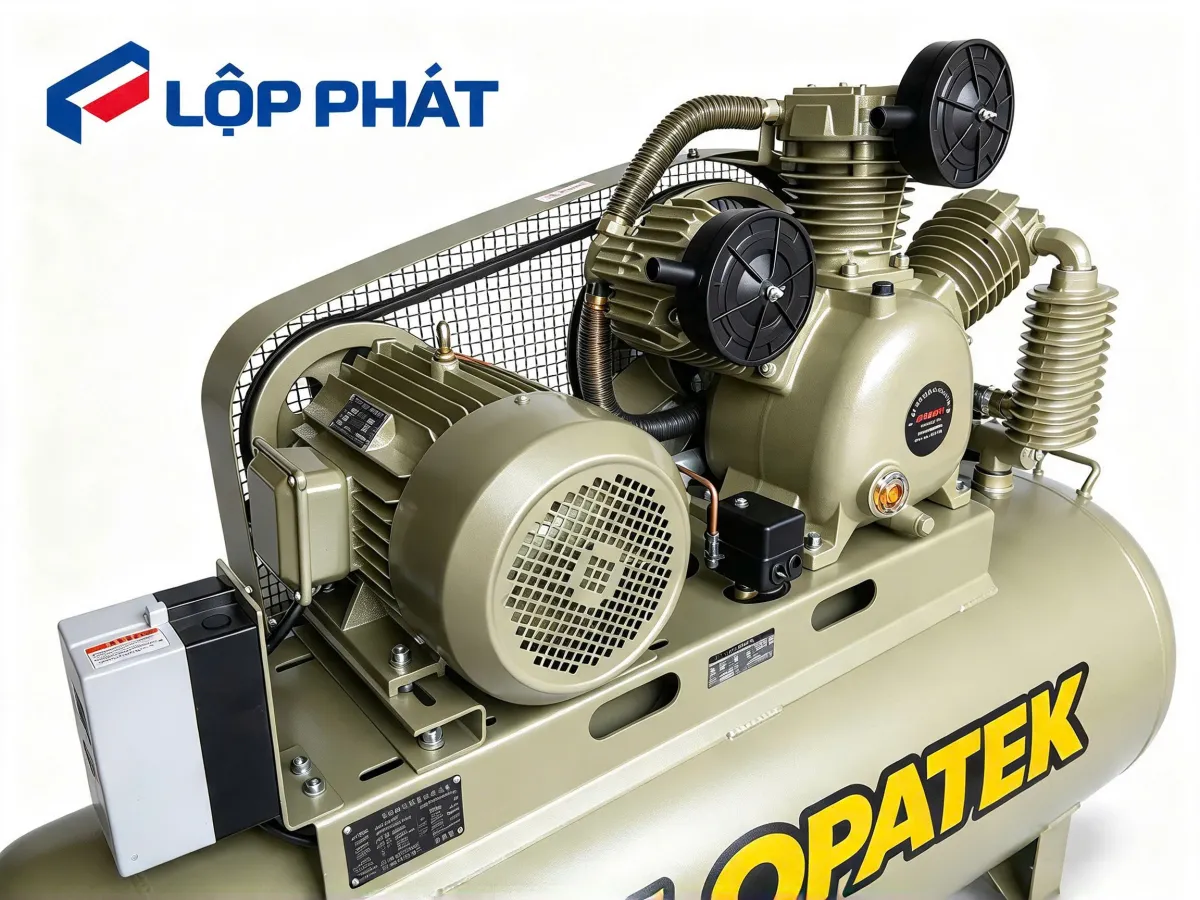 Máy Nén Khí 2 Cấp LOPATEK AW80012 10HP 500L 12 Bar: Chính Hãng 12 Cấu trúc cơ khí đầu nén và hộp khởi động từ máy nén khí Lopatek AW80012 10HP