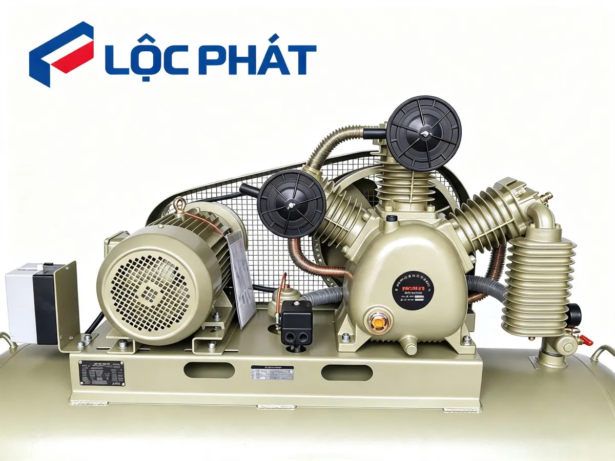 Máy Nén Khí 2 Cấp LOPATEK AW80012 10HP 500L 12 Bar: Chính Hãng 11 Cụm đầu nén 3 xilanh 2 cấp và động cơ motor 10HP máy nén khí Lopatek AW80012