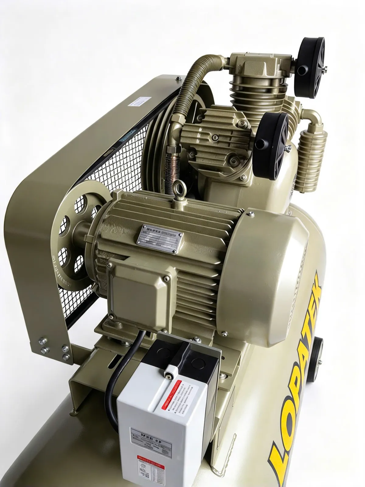 Máy Nén Khí 2 Cấp LOPATEK AW80012 10HP 500L 12 Bar: Chính Hãng 14 Động cơ điện 3 pha 380V và lồng bảo vệ dây curoa máy nén khí Lopatek AW80012