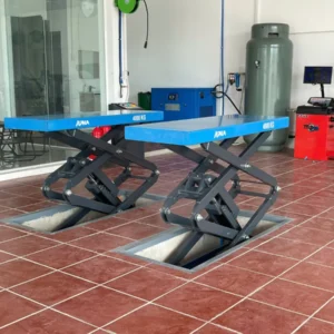 Cụm cơ cấu cắt kéo chữ X và xi lanh thủy lực kép của cầu nâng ô tô kiểu xếp âm nền ALPHA AL-4XA