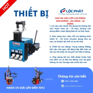 Máy ra vào lốp ô tô lưu động bằng khí nén LP-100LD chính hãng Lộc Phát hotline 0971.459.460