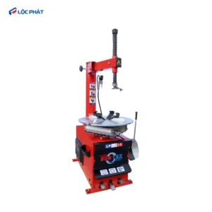 Máy tháo vỏ SUNTEK LP-810 góc nghiêng chi tiết trụ đứng mỏ vịt và cần ép mép lốp